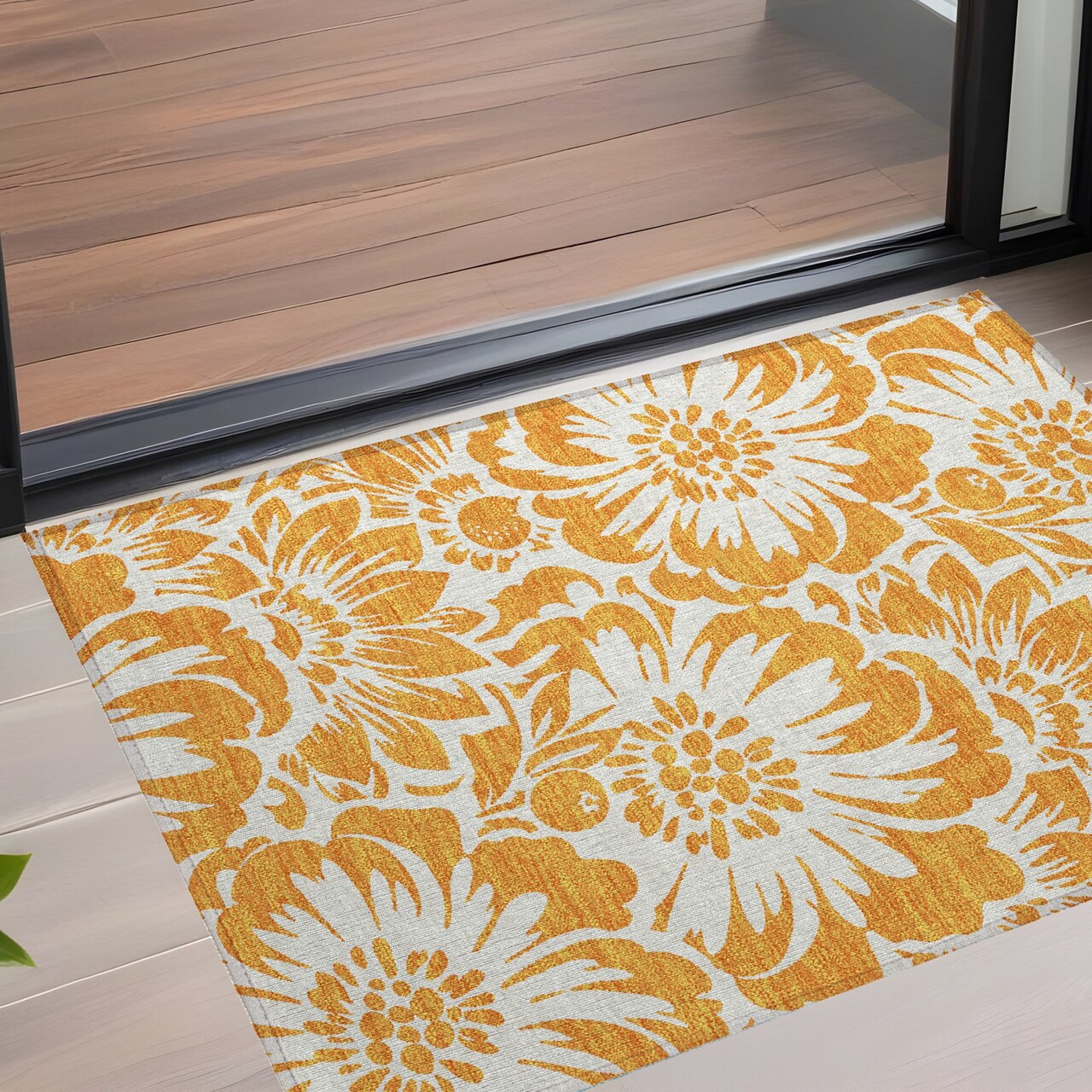 Edge Collections - 2' x 3' - Orange - Floral Washable Indoor Outdoor Area Rug - 1 Piece
